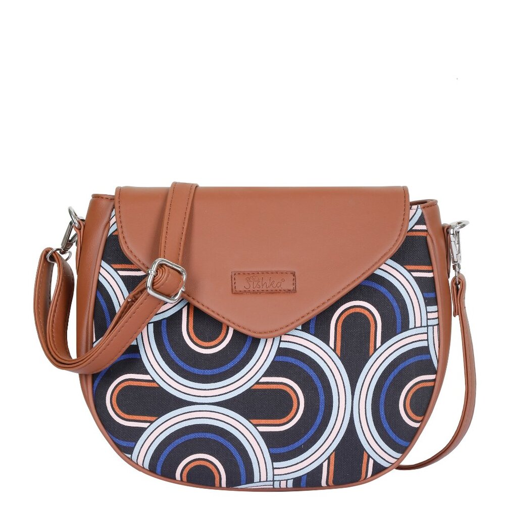 Hand Crafted Fabric Abstract Print Ladies Crossbody Sling Bag, Messenger Bag